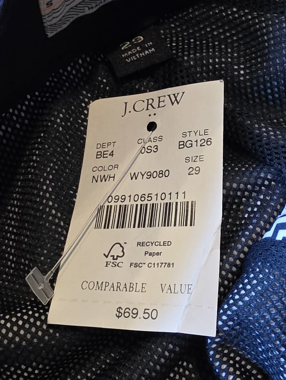 Mens J Crew Flex Swimwear Swim Trunks Size 29 Blue White NWT